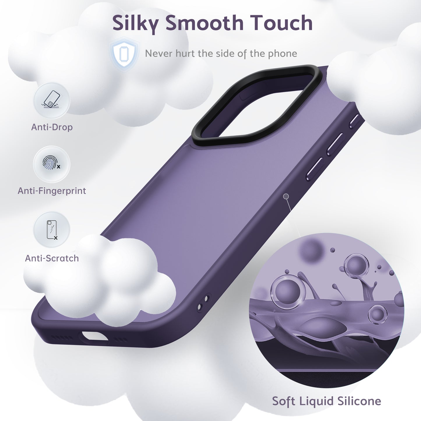 Anqrp Designed for iPhone 15 Pro Case, [Support Wireless Charging] Soft Silicone Slim Anti-Scratch Protective Phone Case for iPhone 15 Pro 6.1 inch, Dark Purple