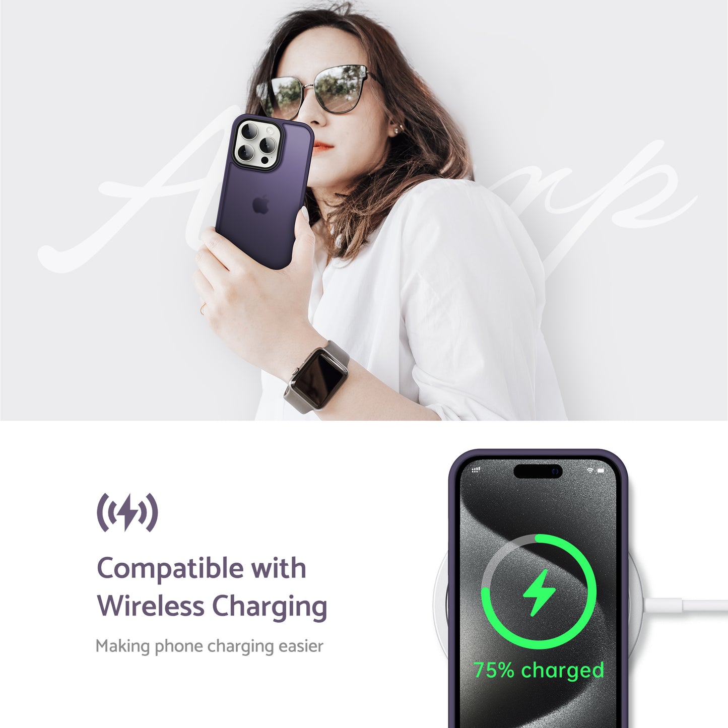 Anqrp Designed for iPhone 15 Pro Case, [Support Wireless Charging] Soft Silicone Slim Anti-Scratch Protective Phone Case for iPhone 15 Pro 6.1 inch, Dark Purple